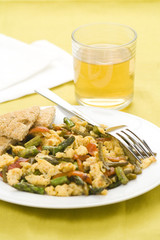 asparagus omelette red pepper and slices of bread