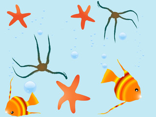Sea pattern with fish,starfish and bubbles