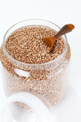 buckwheat in the glassy jar.