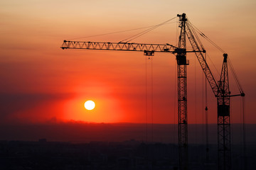 Construction site on sunset.