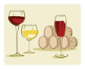 Glass of Wine and Wine Barrel