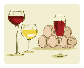 Glass of Wine and Wine Barrel