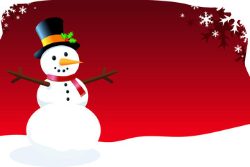 Red Holiday Background with Snowman