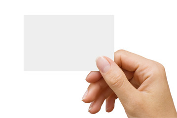 empty business card in a women's hand