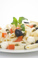 fresh macaroni mozzarella olives capers tomatoes salad