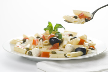 fresh macaroni mozzarella olives capers tomatoes salad