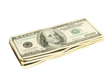 Pack of American money on the white background