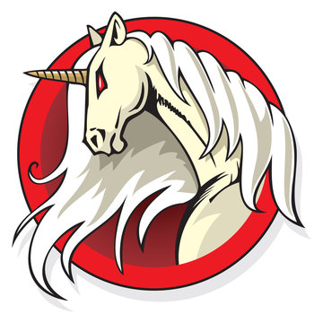 Stylized Unicorn's head in the round frame, vector illustration