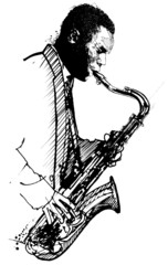 hand drawing saxophonist on a white background - 16974299