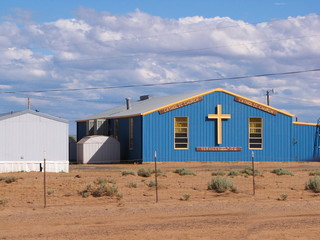 Obraz na płótnie Canvas blue chapel in a navajo village