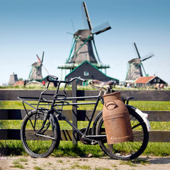 Old Bike and windmills at Netherlands