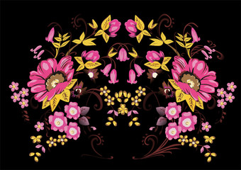 symmetric gold and pink flower design
