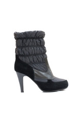 Black shoe with high heel decorated with textile