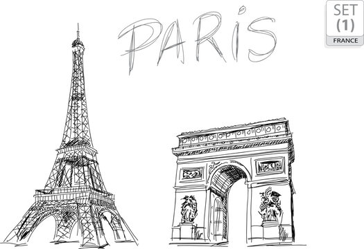 Fototapeta PARIS Touristique - (SET 1) drawing - sketch