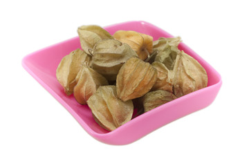 Rosa Schale mit Physalis