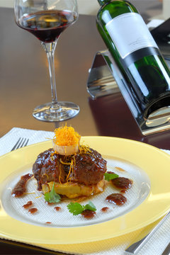 Main Course With Wine, Ostrich Meat.