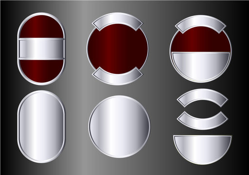 Set of red and silver badges