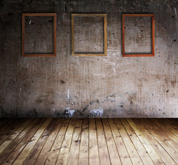 grunge interior with picture frames