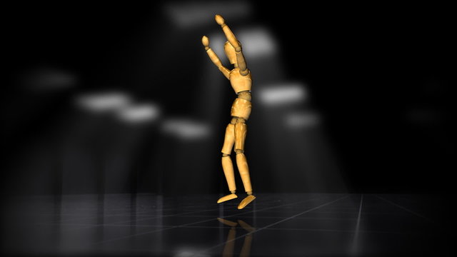 Wooden mannequin dance of joy,alpha channel