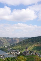 Fototapeta na wymiar Cochem, in the Mosel wine region with copy space at top