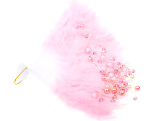 Pink fan and beads isolated on white