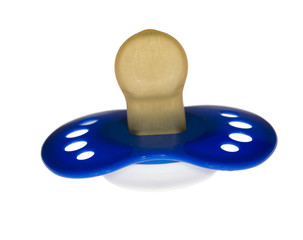 blue pacifier on white
