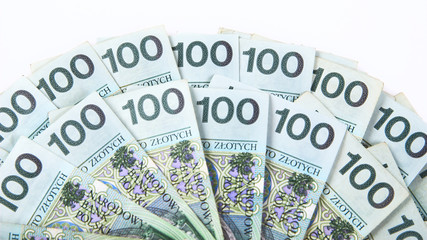 background made of polish 100 zloty banknotes - obrazy, fototapety, plakaty