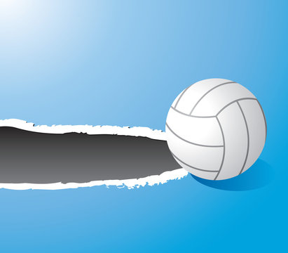 Volleyball on blue ripped banner