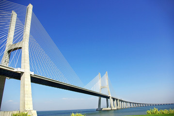 Modern bridge in river Tejo, Portugal.