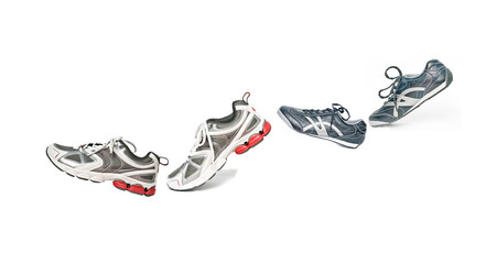 Walking pairs of sneakers