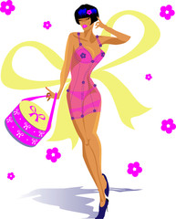 Vector fashion  sexy woman butterfly in lingerie with gift box,