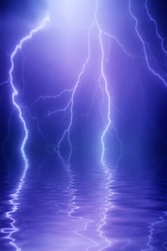 Lightning reflecting in water