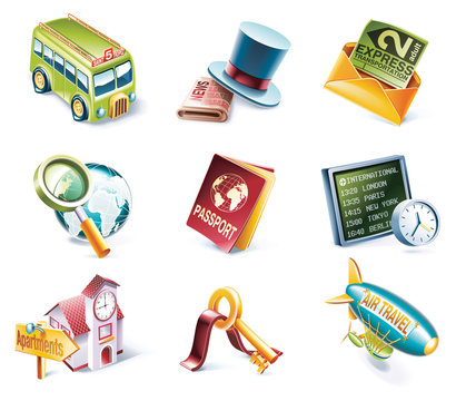 Vector cartoon style icon set. Part 12. Traveling