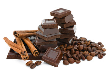 Chocolate,cinnamon and coffee beans.
