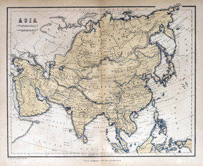 Old map of Asia, 1870