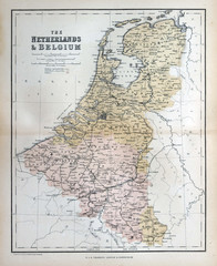 Old map of the Netherlands & Belgium, 1870