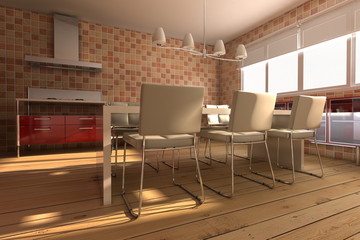 3d rendering interior of a modern dining room