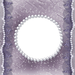 Grunge lilac frame for photo with pearls and lace