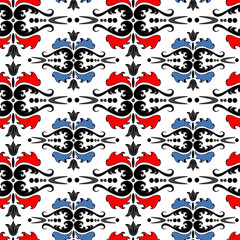 Seamless ornament pattern with red and blue elements