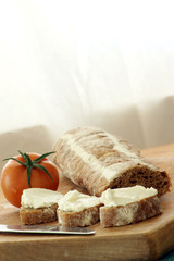 cottage cheese with organic tomato and bread