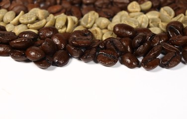 Mixe of coffees beans on white background