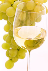 Glas Weisswein mit Trauben