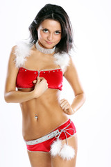 Portrait of beautiful sexy girl wearing like santa claus