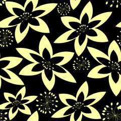 Black and white abstract seamless  floral pattern