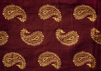 Traditional Indian hand printed fabric with mango design