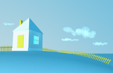 Small house. Winter and a shining sun