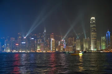Rolgordijnen Hong Kong sky line laser show © Ella