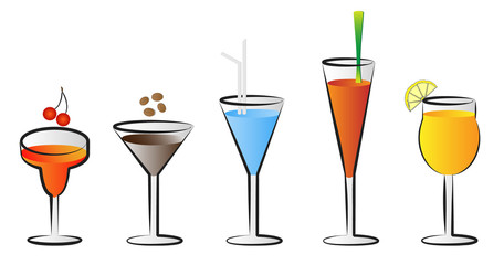 cocktail glasses vector illustrations