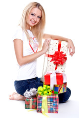 beautiful woman with holiday gift