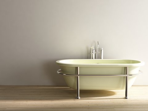old bathtub to face a blank white wall - right side